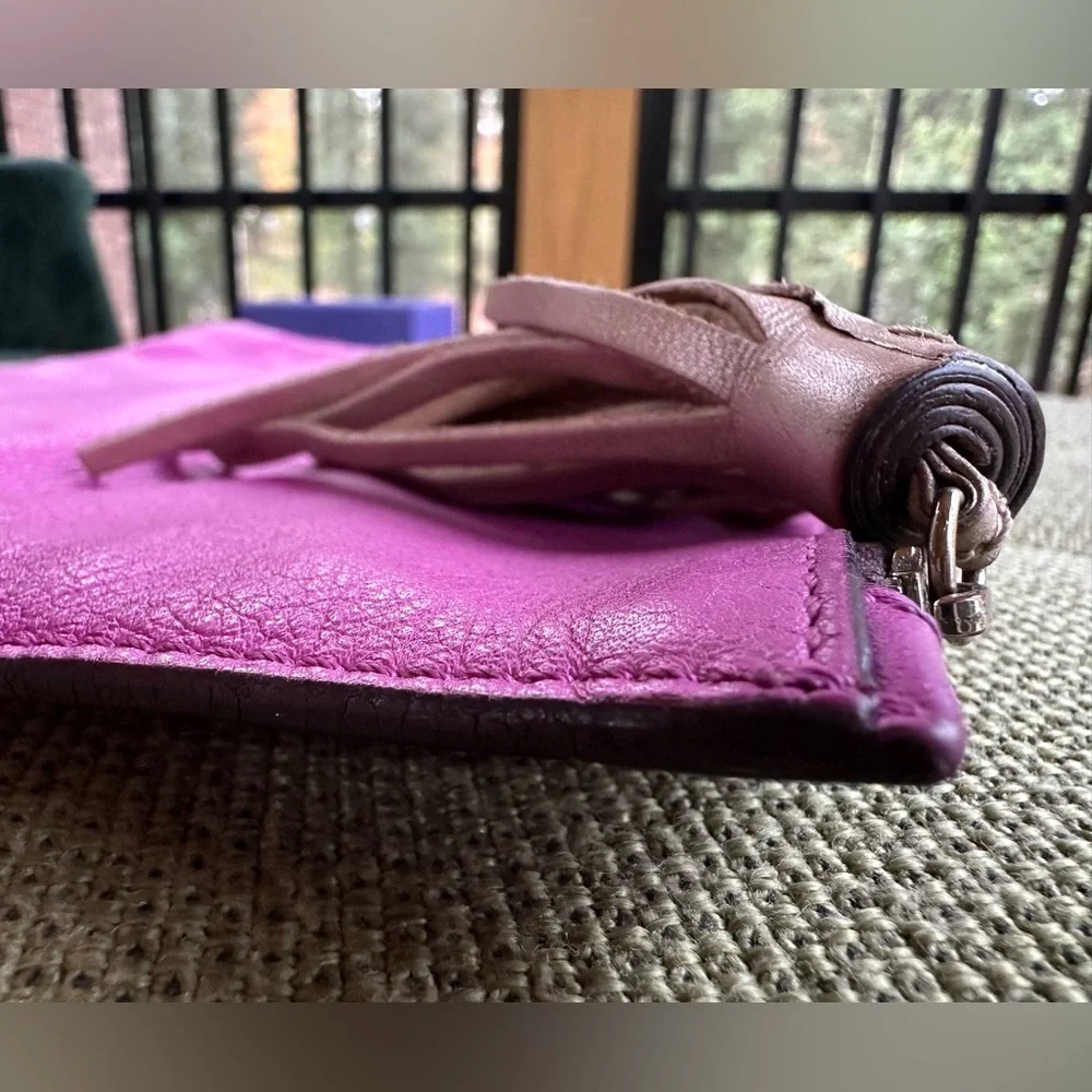 Quiet Luxury CH Carolina Herrera Fold-Over Fuchsia Clutch With Bronze Tassel